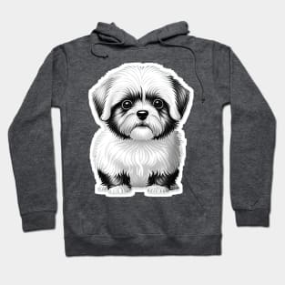 Black & White Cartoon Illustration of a Havanese Puppy Hoodie